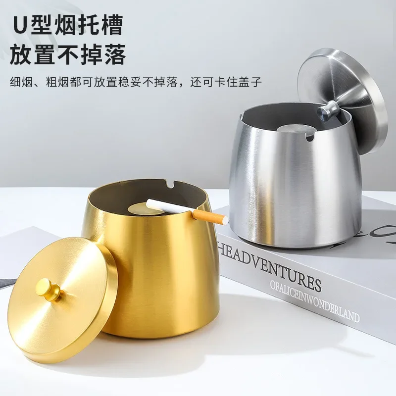 Thickened stainless steel ashtray heightened anti-fly ash ashtray with cover