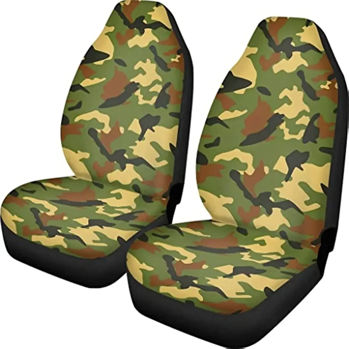 Green Camo Car Seat Cover 2 Front Seats Only, Camouflage Pattern Bucket Seat Cover Protectors Military Army Combat Univer