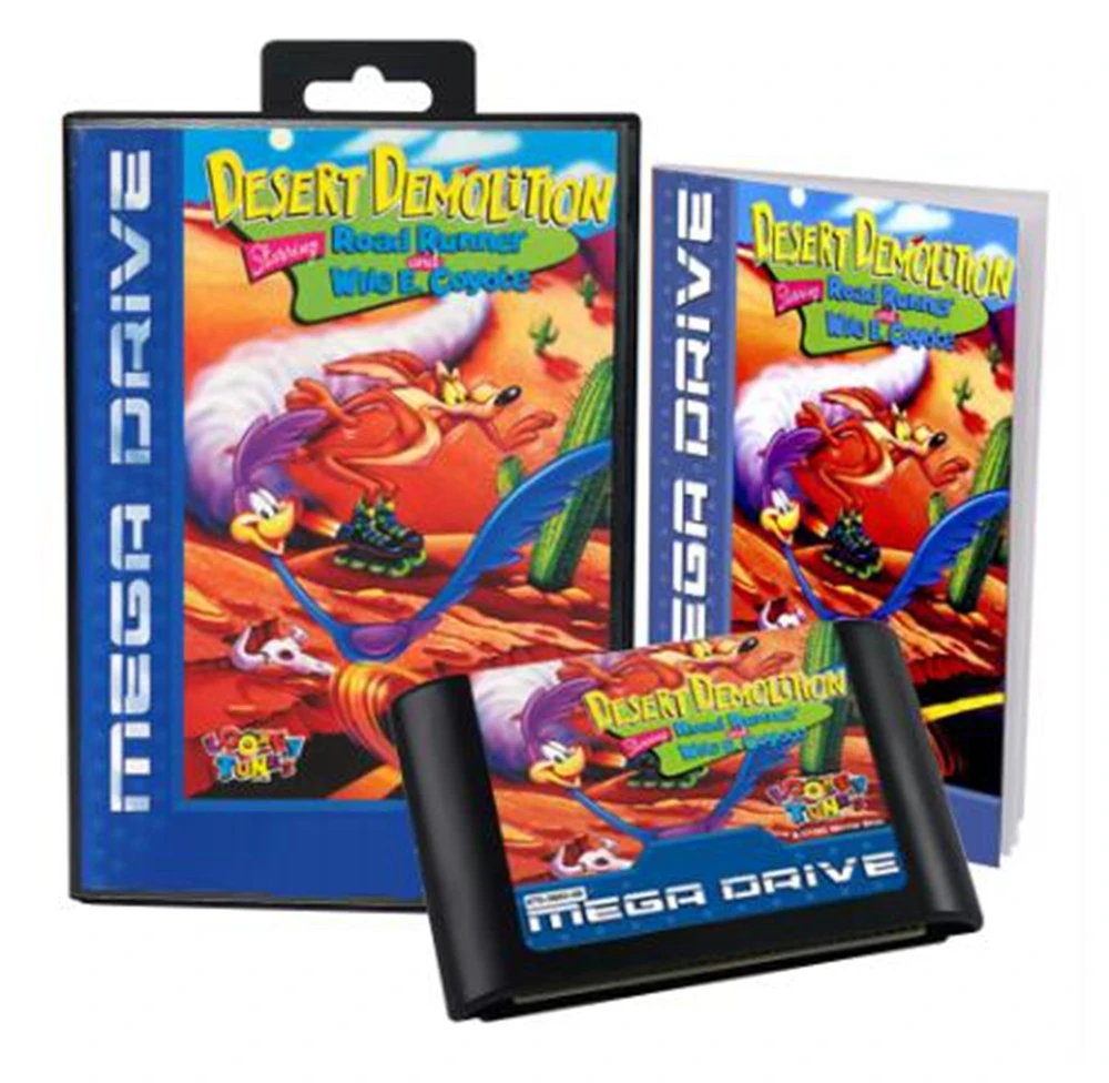 Desert Demolition Starring Road Runner and Wile E with Box and Manual for 16 Bit Sega MD Game Cartridge Megadrive Genesis System