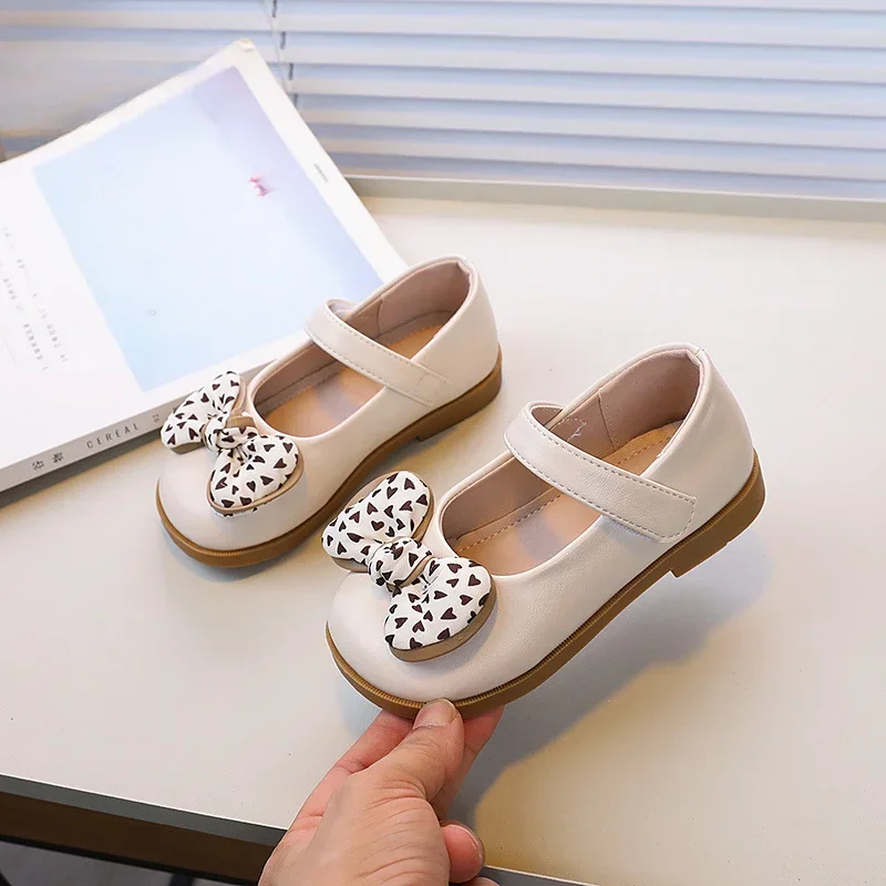 

Spring Autumn Children's Flats Chic Fashion Girls Princess Leather Shoes Sweet Bowtie Kid Causal Shallow Walking Shoes Round-toe