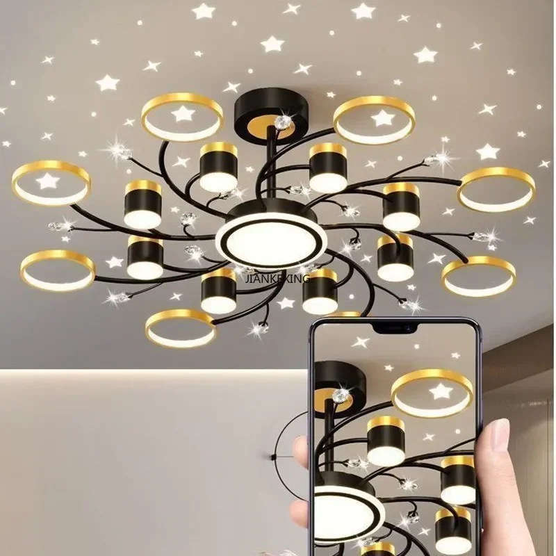 New Starry Sky Led Ceiling Chandelier Dimmable for Bedroom Living Room Hall Fashion Suspension Lamp House Decor Lighting Lusters