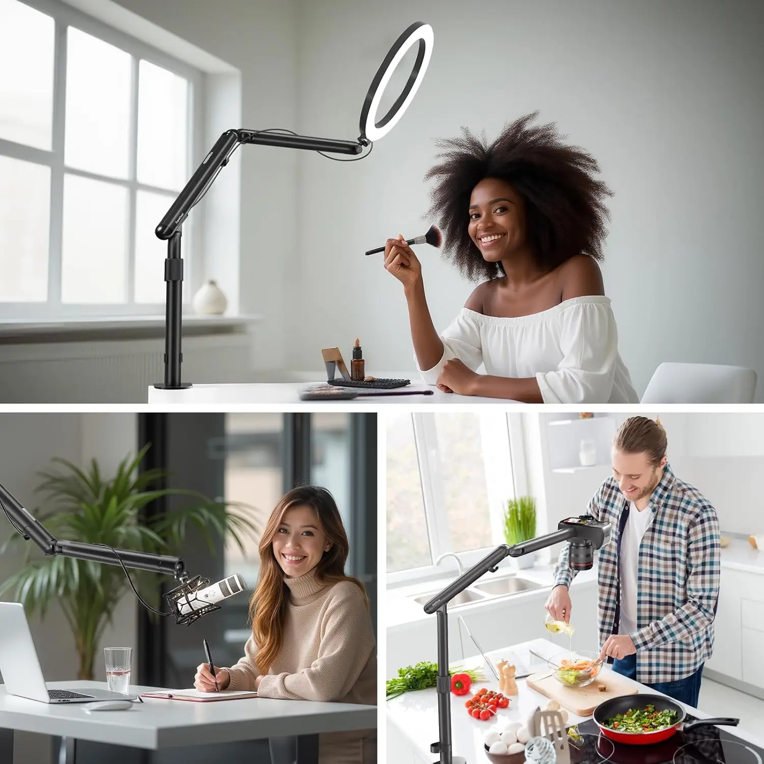 

Overhead Camera Mount, Adjustable Desk Mount with Flexible Aluminum Spring Arm, 360° Ball Head, 1/4" 3/8" Screw & Phone Clamp