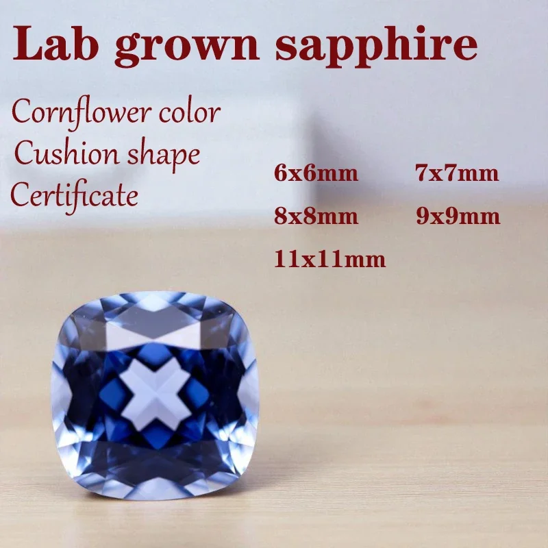 

Sapphire VVS1 Cushion Shape Cornflower Color Lab Grown Gemstone DIY Ring Necklace Earrings Main Materials Certificate Wholesale