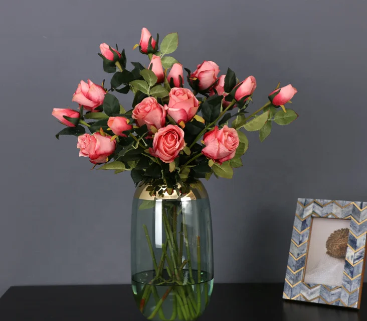 Multi-head rose simulation single 2 Bulgarian ancient European rose artificial flowers