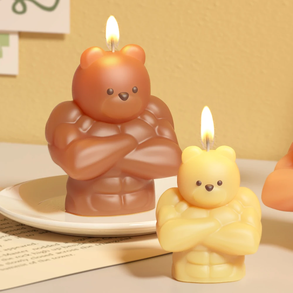 diy 3d cute muscle bear scented candle mold abdominal muscle bear plaster epoxy resin decorative piece silicone molds
