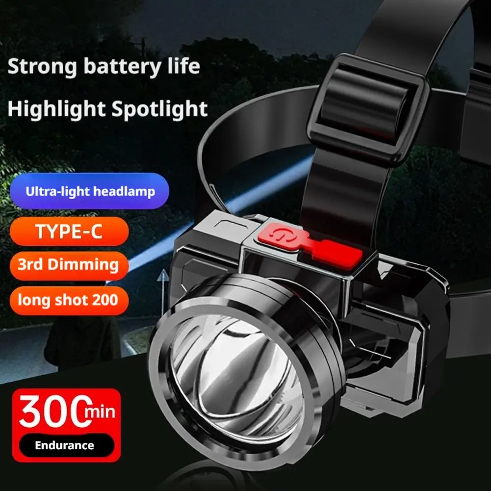 Super Bright LED Headlamp Portable Outdoor Fishing Headlight USB Rechargeable Waterproof Head Mounted Flashlight Camping Lamp