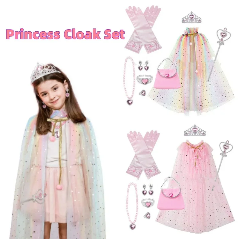 Halloween Leuke en Elegante Prinses Kostuum Kroonprinses Mantel Set Pailletten Sjaal Mantel Kleine Handtas Set Cadeau Kerstcadeau