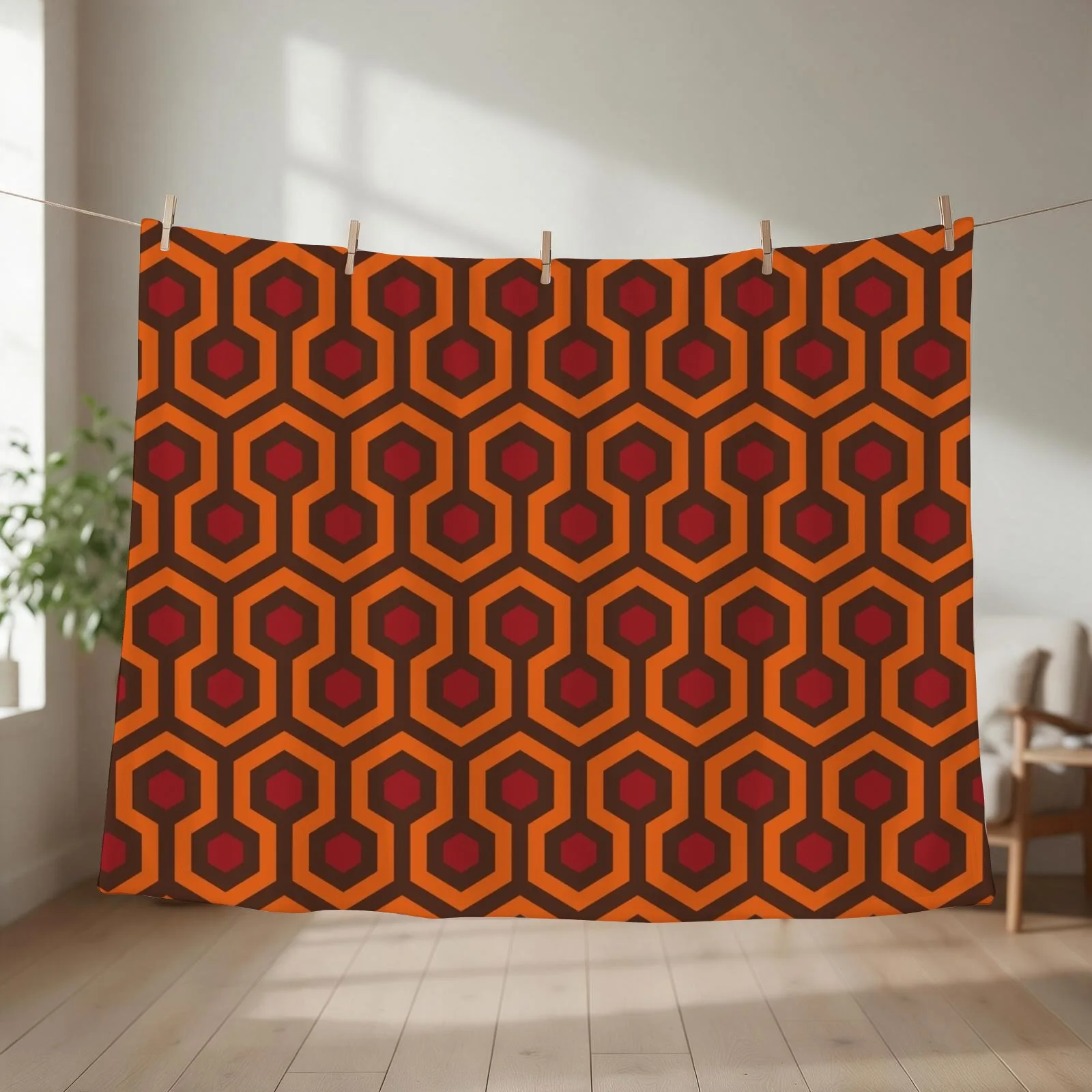 Geometric Pattern: Looped Hexagons: Orange/Red/Brown Throw Blanket couch cozy soft plush fuzzy picnic outdoor blanket