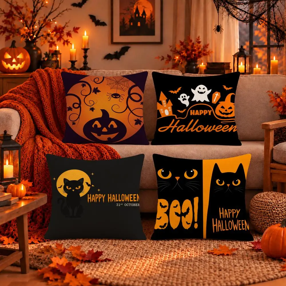 Art Minimal Flat Halloween Cushion Cover Dark Gothic Plush Pillow Covers for Sofa Bedroom Home Decor