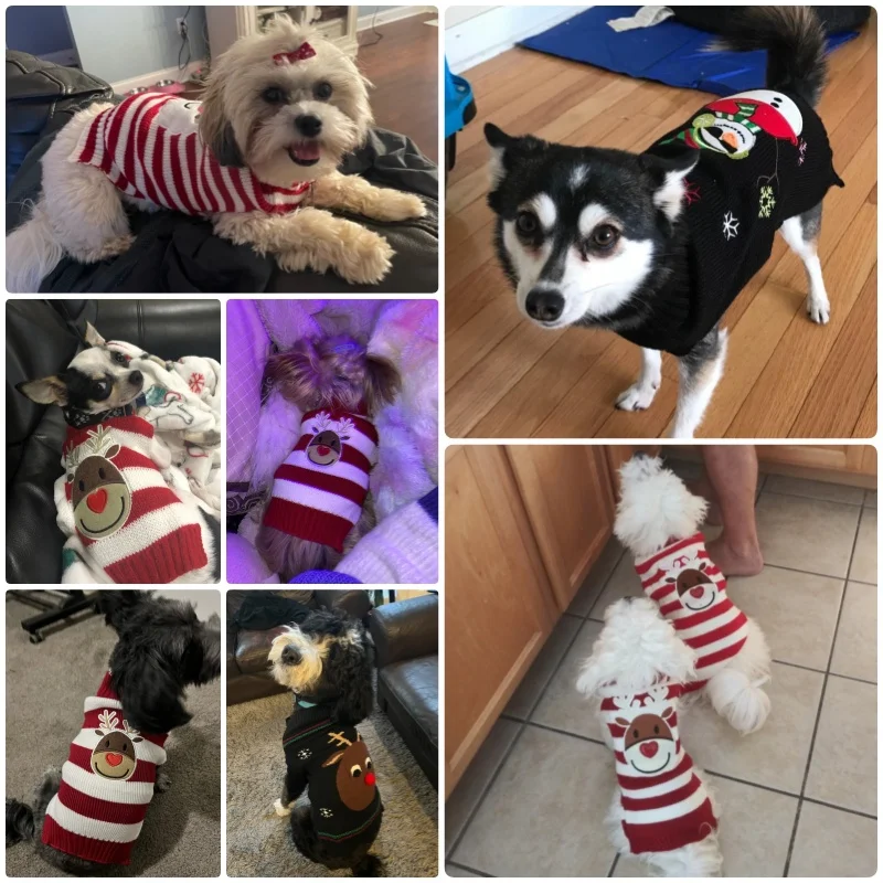 Christmas Dog Knitted Sweater Fashion Print Dog Clothes Winter Warm Puppy Turtleneck Cute Cat Pullovers Pet Sweater Dog Costumes