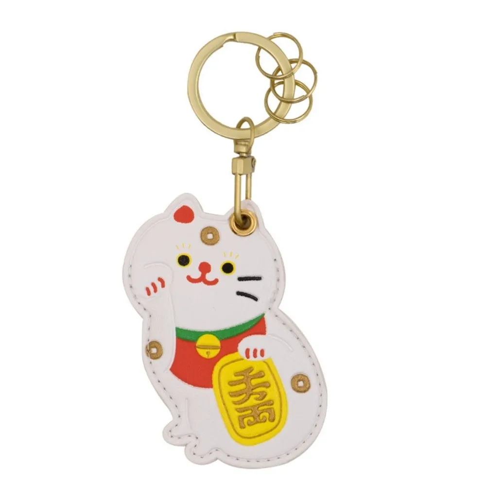 

Lovely Fruit Kitty Access Card Holder Maneki-neko Flower Fortune Cat Pendant Keyring Leather Protective Case