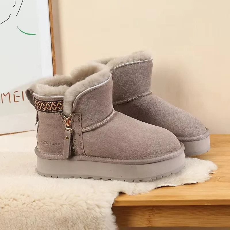 New Winter Plus Velvet Padded Warm Thick Soled Women\'S Snow Boots Zipper Short Boots Wearing Cotton Shoes.