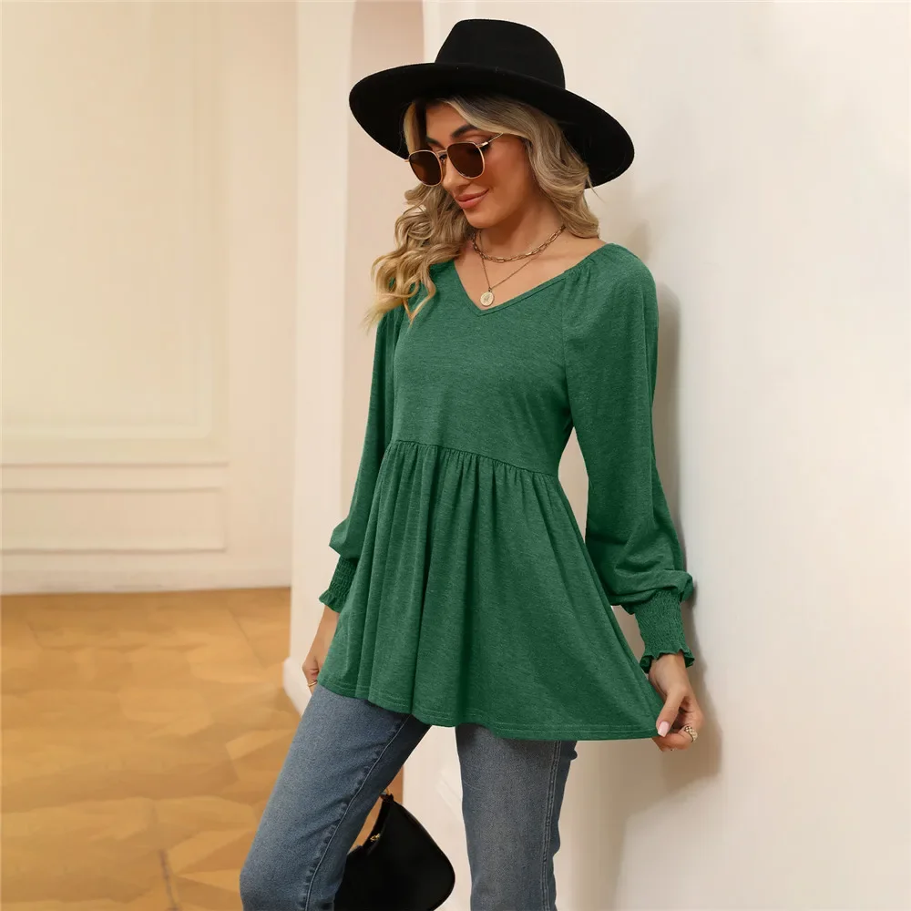 

Woman Clothing Summer T-shirt Long Sleeve Top Tees Korean Popular Clothes T Shirt for Women's Blouses Green Casual Tshirt