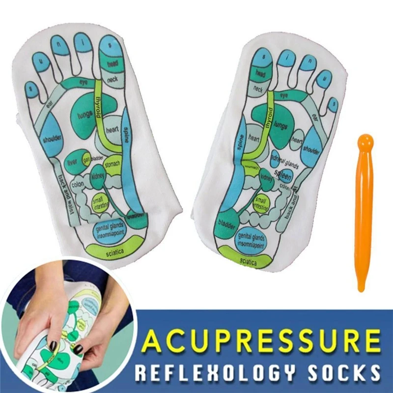 Acupressure Reflexology Socks Foot Massage Feet Pressure Point Chart Schematic in English Graphic Cotton Hosiery with Massage St