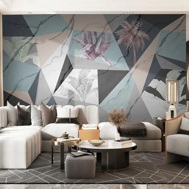 

Marble Geometric Plant Leaves Abstract Pattern Custom Photo Mural Home Interior Decoration Wallpaper For Living Room Bedroom 3D