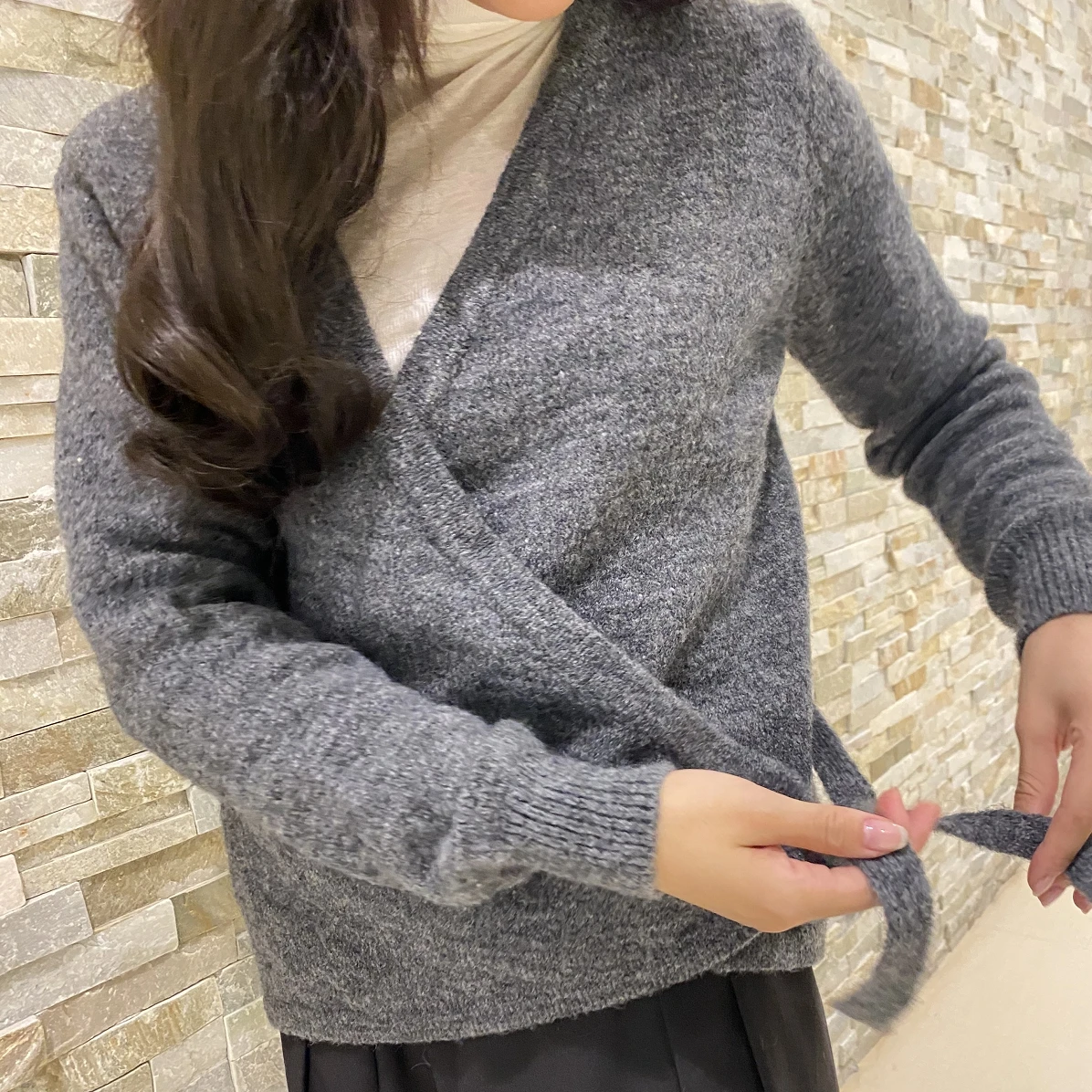 Suéter Hoado con Cuello en V para Mujer, Estilo Informal, Capa Base, Manga Larga, Mezcla de Lana, Ajuste Cómodo, Moderno, C...