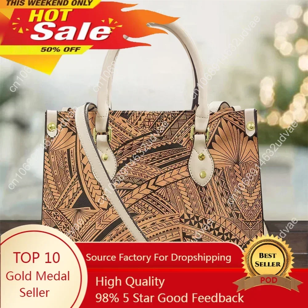 

Polynesian Samoa Tattoos Printing Tote Bag for Women Luxury Leather Top-handle Bags and Purse for Work Fashion Shoulder Handbag