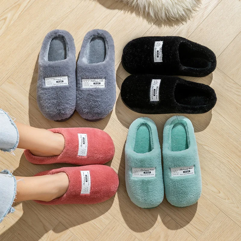 Cotton slippers for women\'s home use in winter indoor anti slip home furnishings for couples winter warmth plush fur for men