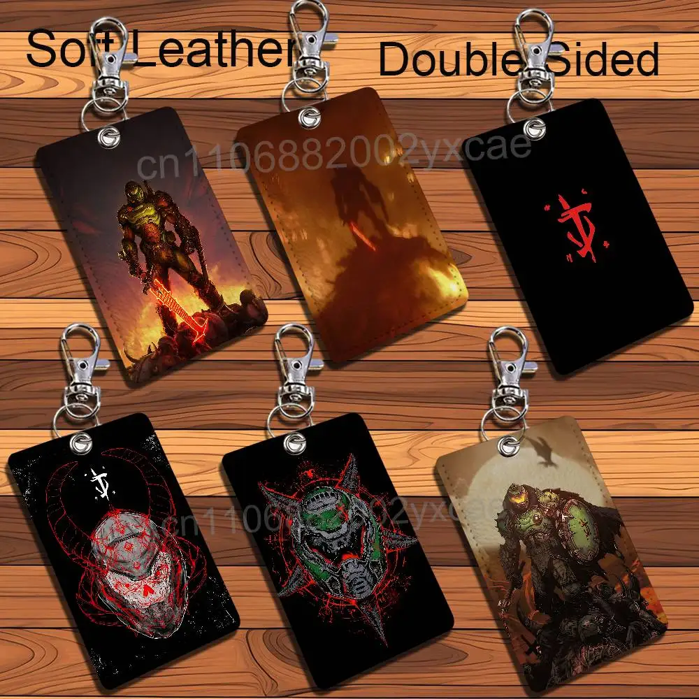 

game Chain Spear Doom Guy Keychain Holder Suitable For Subway Bank Card Bus Card Case Badge Holder Wallet Card Textured pattern