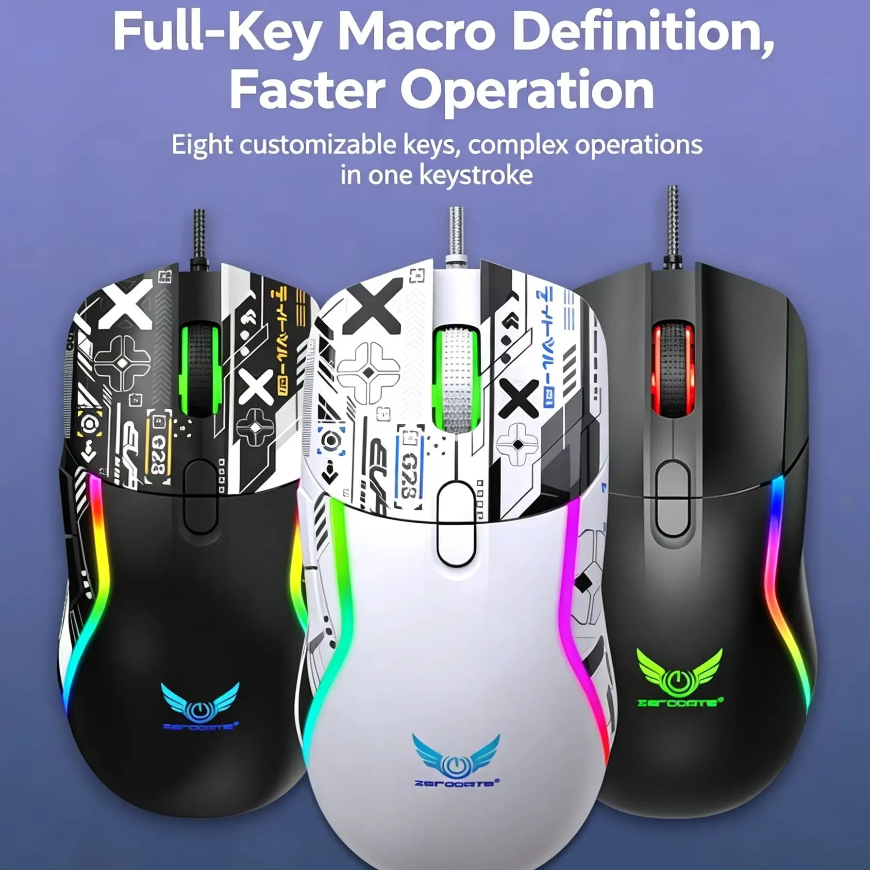 Gaming RGB Backlit Wied Optical Mouse 6400DPI Adjustable Gamer Ergonomic Design Mouse With Marco For PC Computer Laptop Tablet