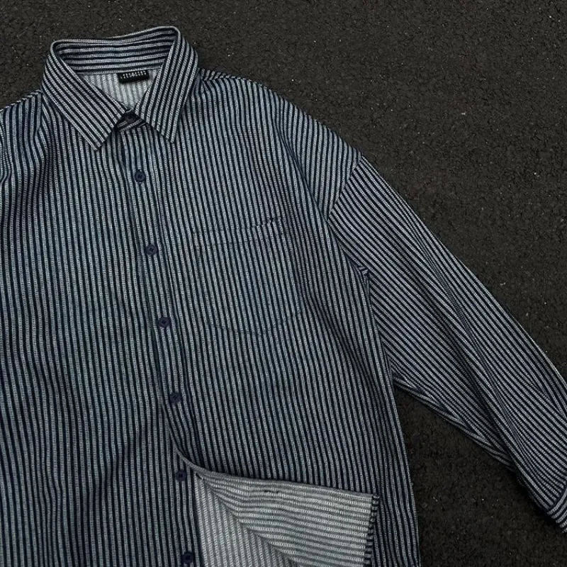 ,Men's Black Gray Striped Long Sleeve Button Down Shirt Contrast Cuff Casual Business Top