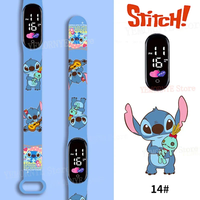 Disney-Stitch Digital Relógios para Crianças, Figuras Anime, Relógio LED Luminoso, Relógio de Toque Impermeável, Relógio Esportivo Eletrônico, Presente de Aniversário Infantil