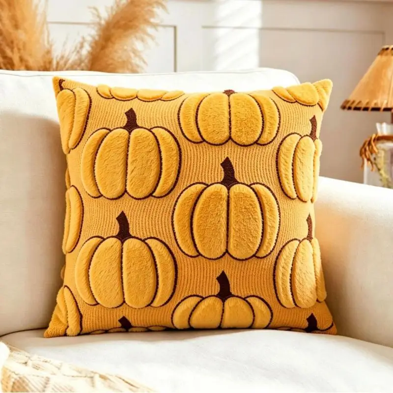 Harvest Festival Pumpkin Dekorativer Kissenbezug Cojines Thanksgiving Plüsch-Sofa-Quadratkissenbezug Kopfteil-Kissenbezug – Detail 8