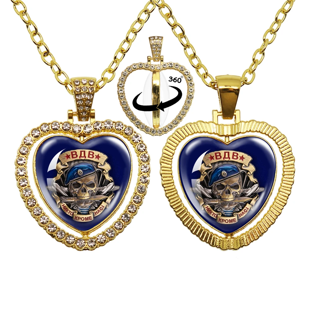 Classic Russian Airborne Forces O Зду́Шно-Деса́Нтныевойска́ Вдв  Vdv Double Sided Necklace 360 Degree Rotating Heart Shaped Pend