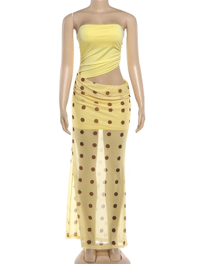

Summer Cover Ups Women Swimsuit Sleeveless Robes Bathing Suit 2026 New Polka Dot Printing Beach Holiday Maxi Dresses Cover-Up