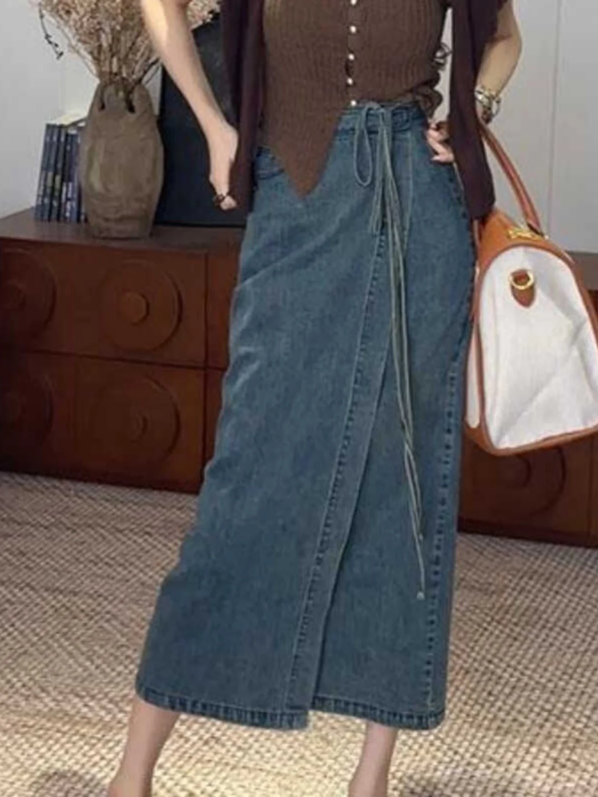 

Летняя джинсовая юбка с высокой талией Faion для похудения Ele, женские юбки средней длины с асимметричным дизайном премиум-класса