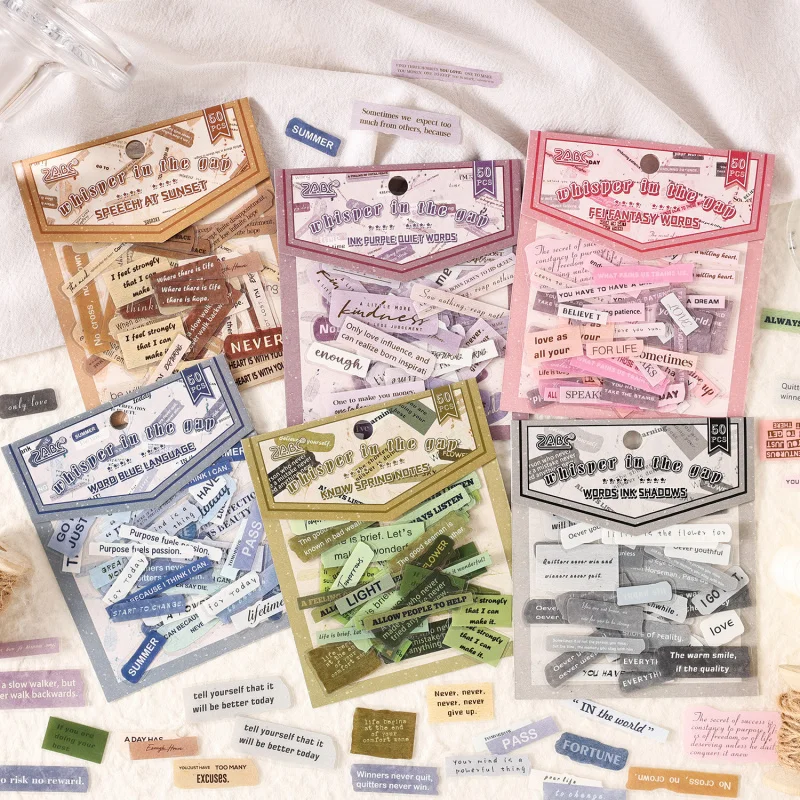 50pcs/pack Vintage English Letters Phrases Sticker Pack, DIY Journal Decorative Stickers pack