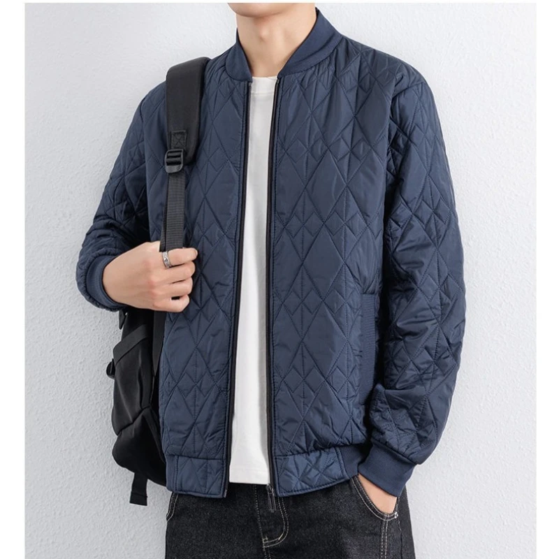 Men's Lightweight Fleece-Lined Cotton Jacket - Gray (Black/Blue) 2025 New Winter Casual Style Daily Wear Outdoor Versatile
