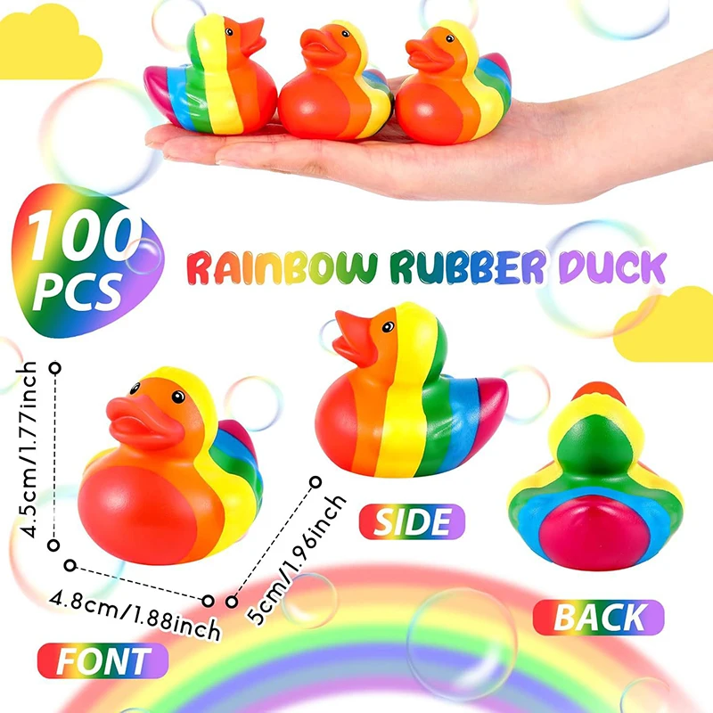 100 Rainbow Rubber Duck Mini Rubber Duckies Bulk Ducky Decorations for Rainbow Colorful Birthday Party LGBT Party Favors Gift