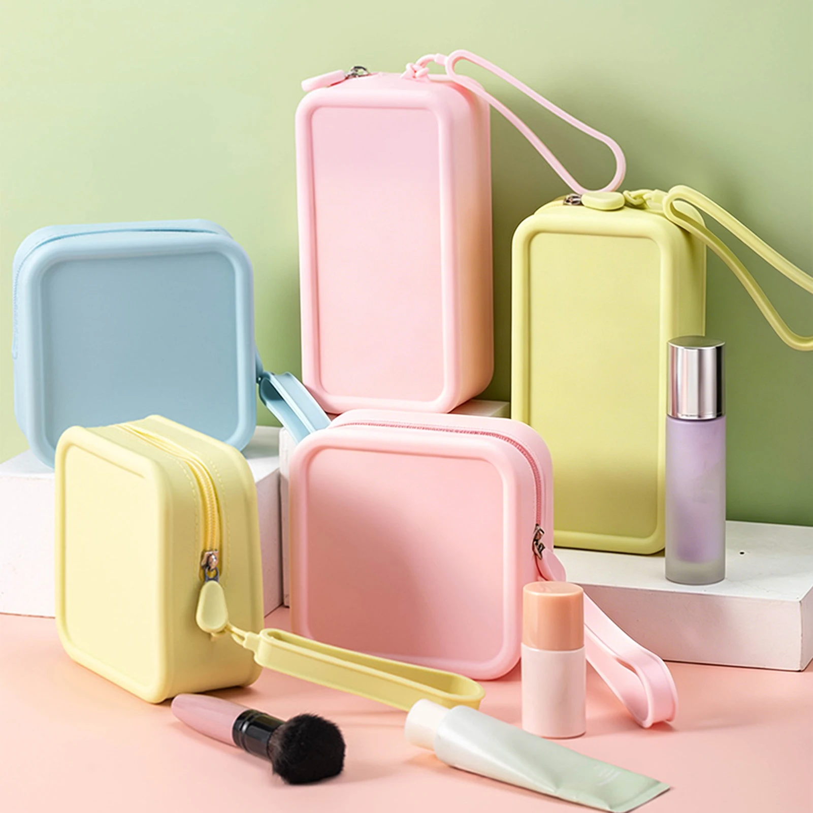 Silicone Makeup Bag,Candy Color Mini Wallet Coin Purse,Waterproof Makeup Brush Holder,Stylish Portable Travel Cosmetic Case