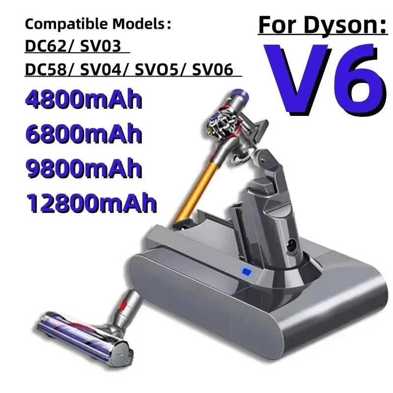 New V6 12800mAh Dyson lithium-ion battery 21.6v DC58 DC59 DC61 DC62 vacuum cleaner SV09 SV07 SV03 SV04 SV06 SV05