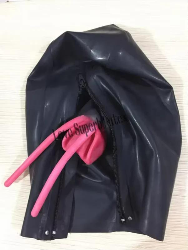 Máscara fetiche de olhos fechados com capuz de látex para máscara facial completa adulta com zíper traseiro