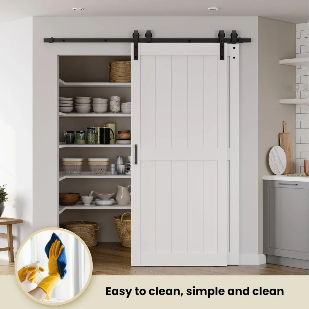 36in x 84in Double Sliding Barn Doors with 6.6FT Bypass Barn Door Hardware Kit, Save Space, Waterproof, Easy Install