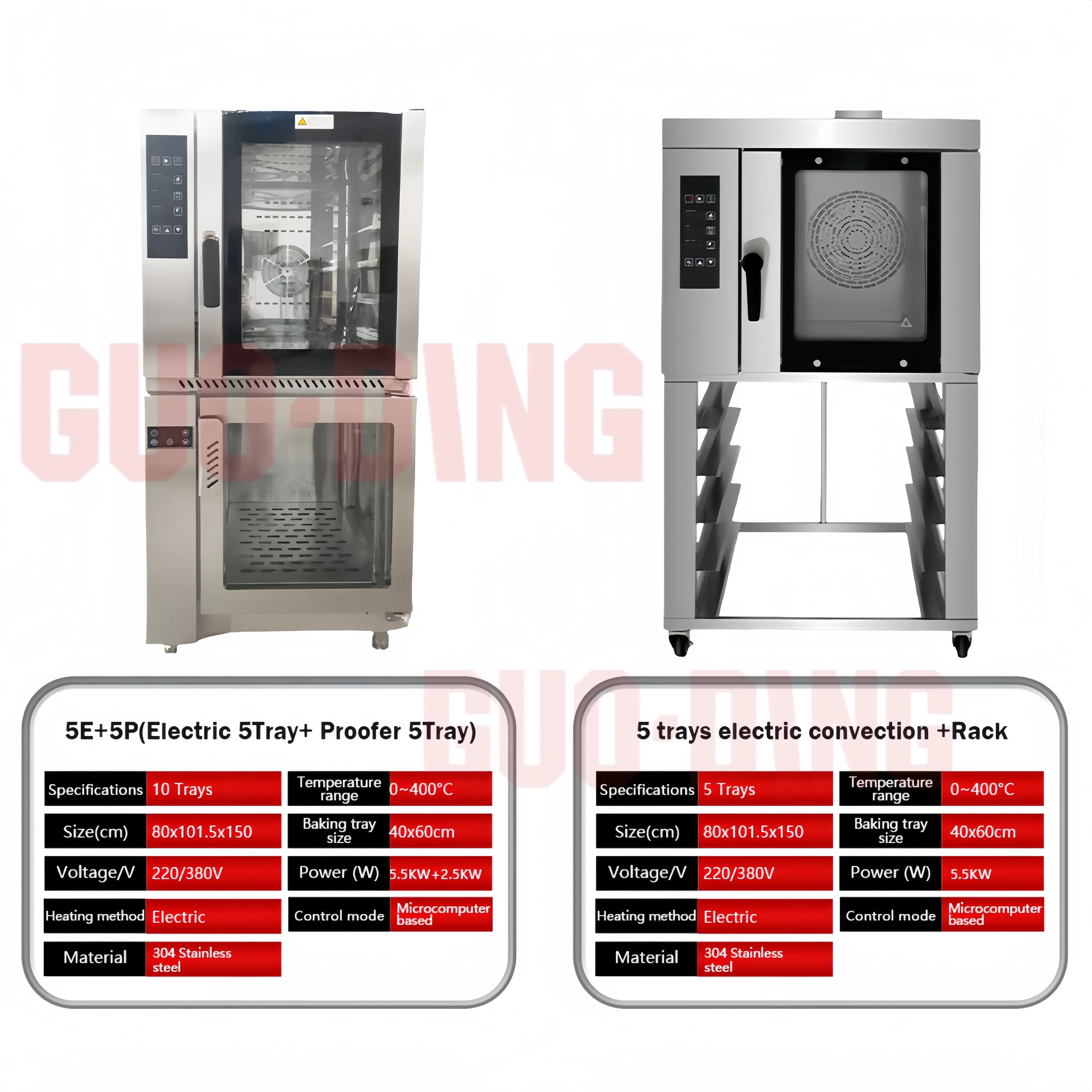 304 Stainless Steel Commercial 5/10 Trays Convection Oven Combi Oven with Steamer for Commercial Kitchen Restaurant Use