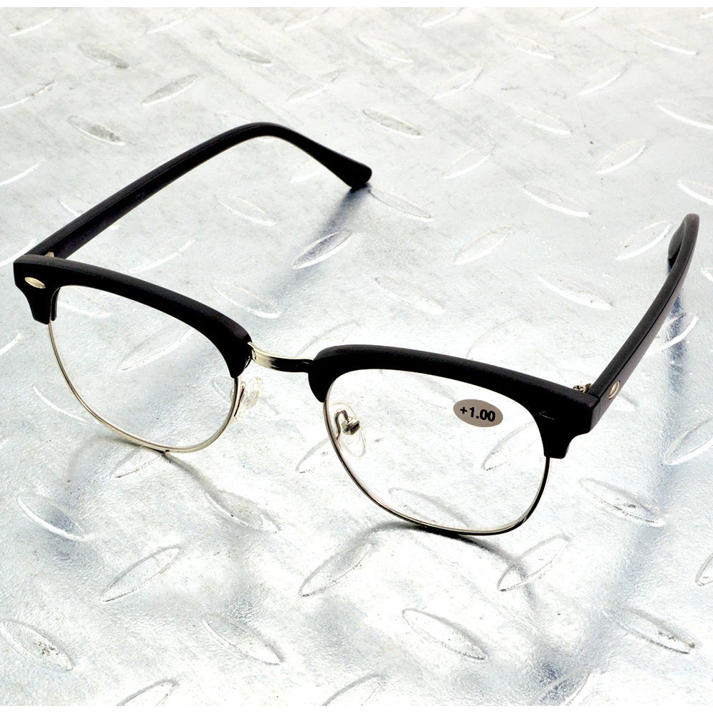 Round Classic Retro Black N Silver Alloy Frame Rivet Decoration Men Women Reading Glasses +0.75 +1 +1.25 +1.5 To +4