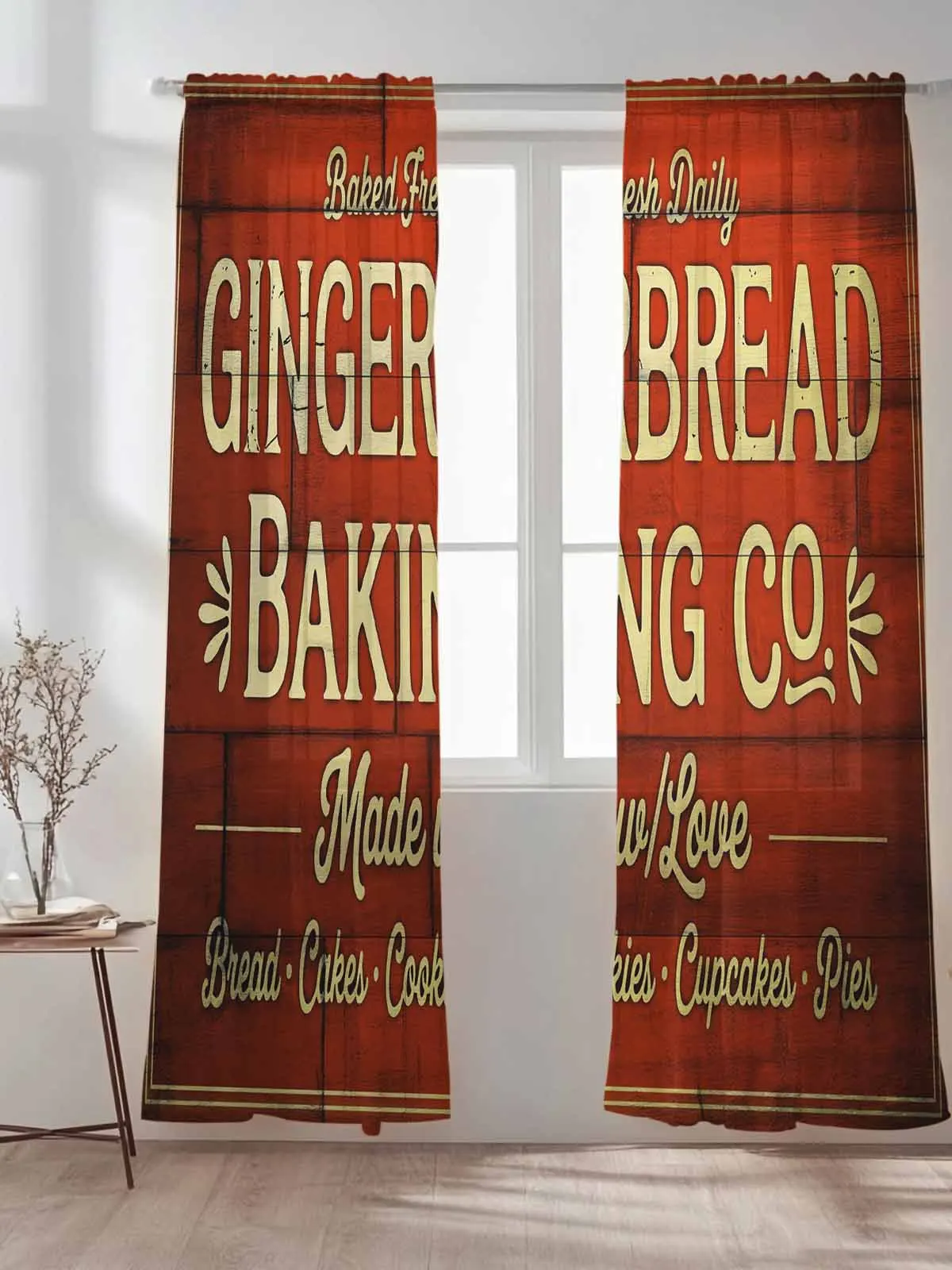 

Winter Farmhouse Text Art Tulle Sheer Curtains for Living Room Bedroom Kitchen Decoration Voile Organza Curtains