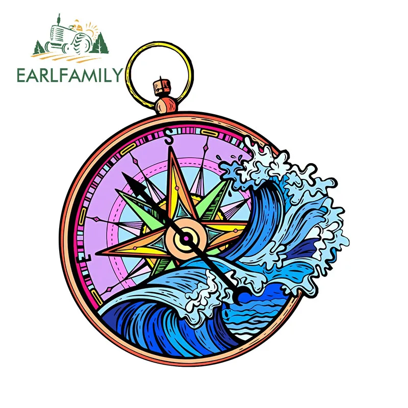 

EARLFAMILY 13cm x 11.6cm Compass Design Car Sticker Colorful Summer Wave Fuel Tank Cap Decals Fashion Trunk Luggage Accessories