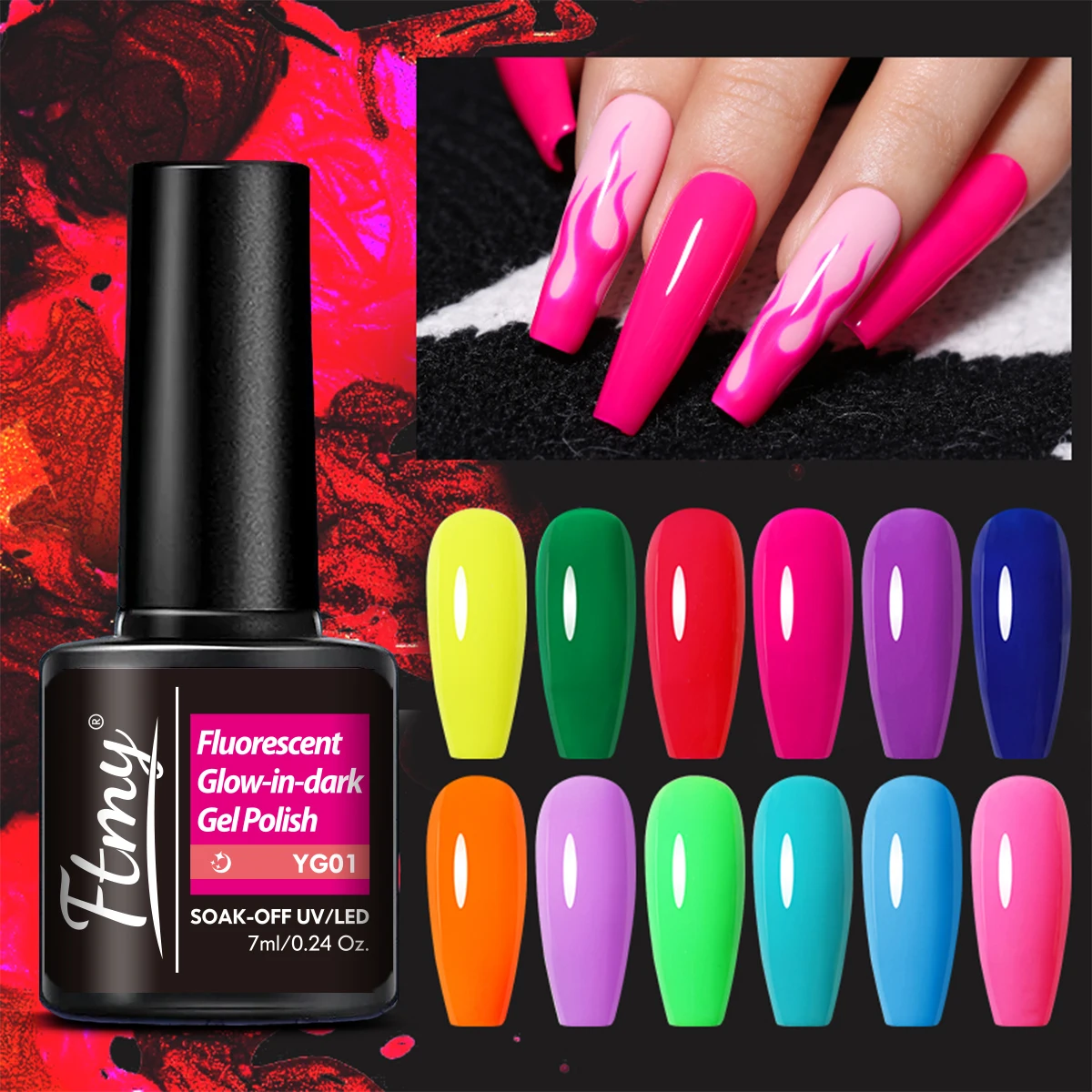 FTMY 7ML neon fluorescent luminous nail polish UV gel luminous removable nail polish semi-permanent polish nail salon DIY manicu