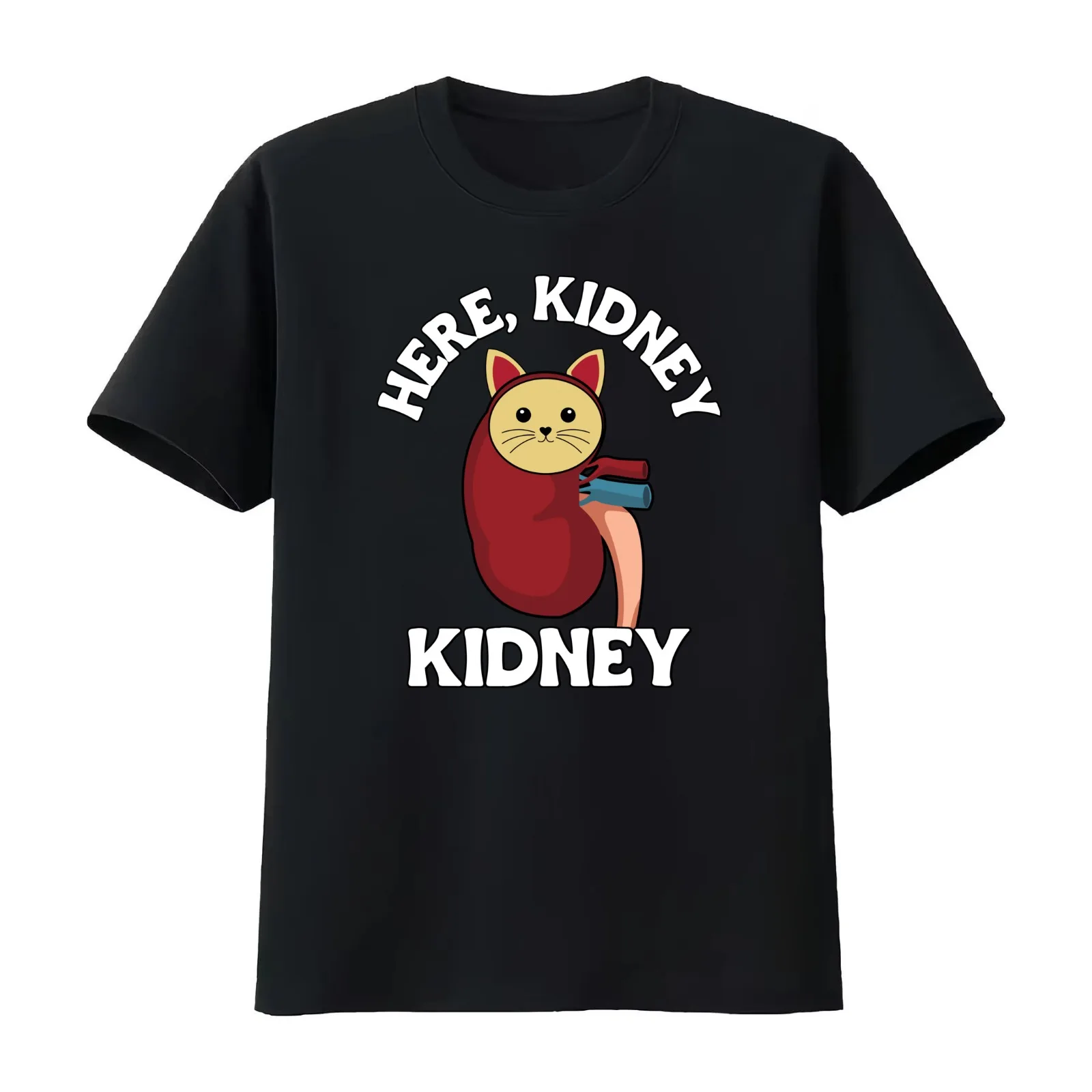 Funny Kidney Donor Or Transplant Here Kidney Kidney Cat Pun Kidney Cancer Awareness T-Shirt Summer Casual Cotton Tee