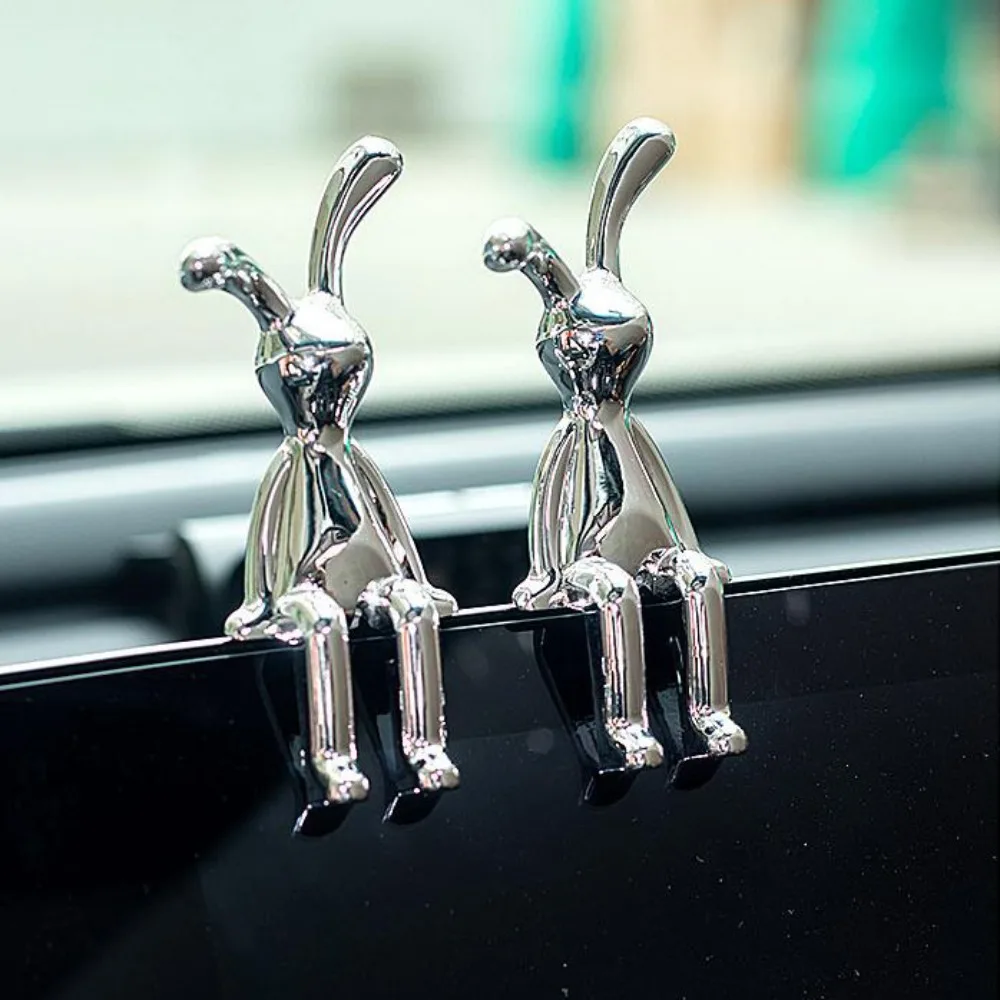 Electroplating Rabbit Decorative Ornaments Long Eared Rabbit 3D Ornament Cute Cartoon Car Interior Decor Center Console Decor