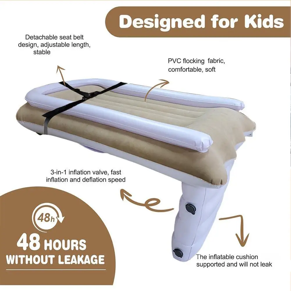 Colchón inflable para niños, asiento de cama de aire para viaje, coche, viaje por carretera, cama de avión portátil para niños pequeños, colchón para dormir extensor de bebé
