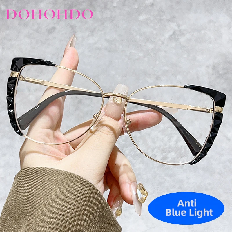 

Fashion Design Metal Leg Anti-Blue Light TR90 Cat Eye Women's Glasses Men Eye Protection Optical Eyeglasses For Computer Games