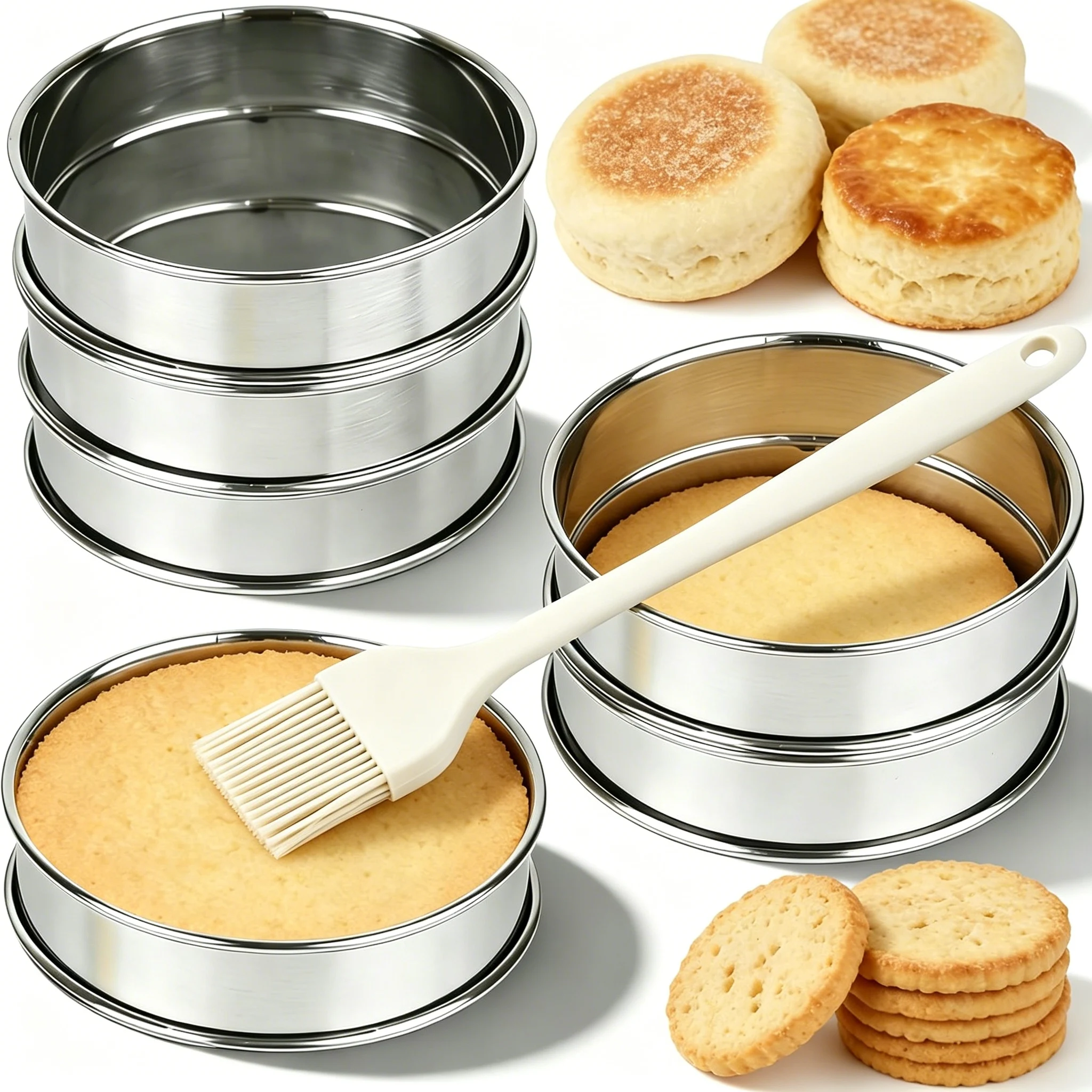 6 Stück Muffin- und Crumpet-Backringe, lebensmittelechter Edelstahl, antihaftbeschichtet, Gebäckform, für Pfannkuchen- und Keksebacken, für den Heimgebrauch in der Küche – Detail 15