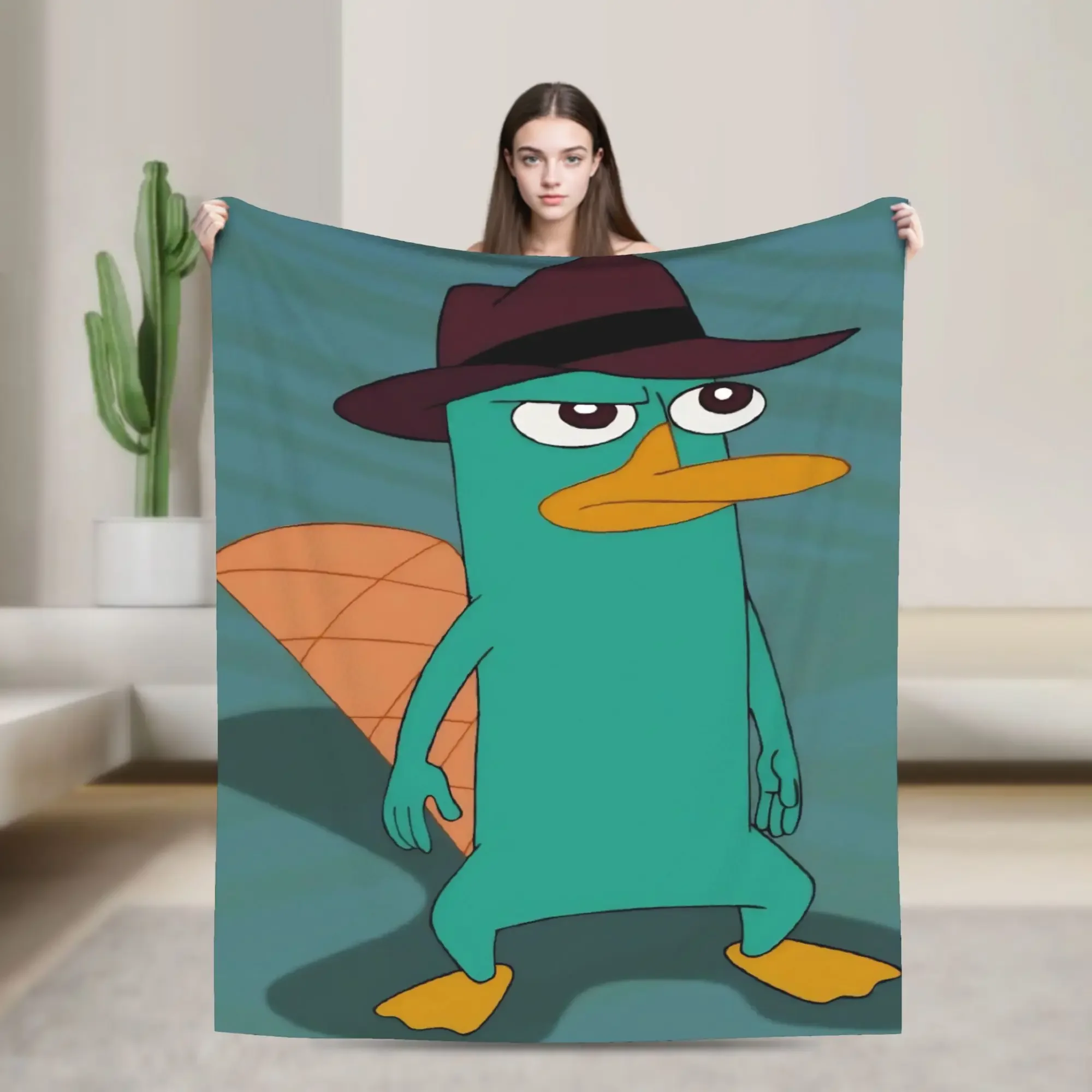 

Perry the Platypus Flannel Throw Blanket Warm Cozy Bedspread for Kids Couch Chair Sofa Bed Cover Winter Trend