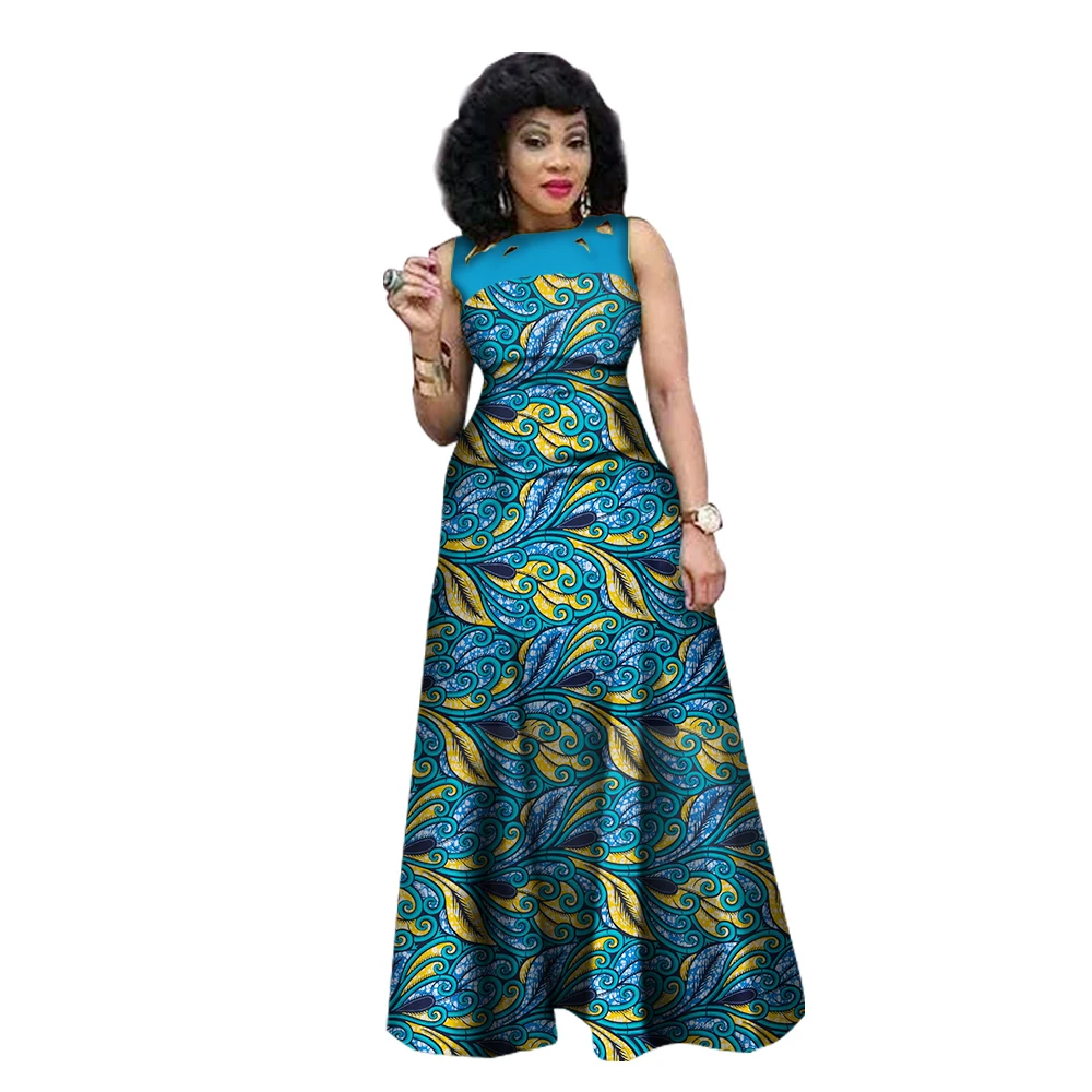 New Style Summer African Dresses for Women 2021 African Print Clothing Sleeveless Sexy Maxi Dress Plus Size BRW WY1341