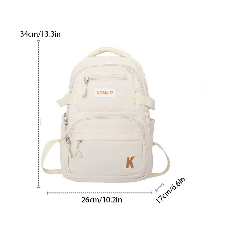 Name:A Stylish Cute Lightweight Backpack Solid Color Multi-pockets For Work Commuting Student School Bag With A Pendant